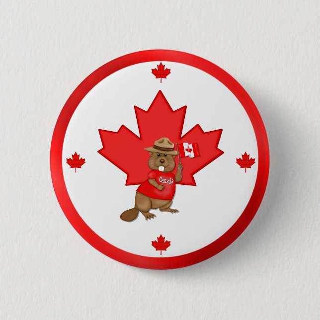 Proudly Canadian Beaver 2 Inch Round Button (Front)
