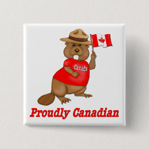 Proudly Canadian Beaver 2 Inch Square Button