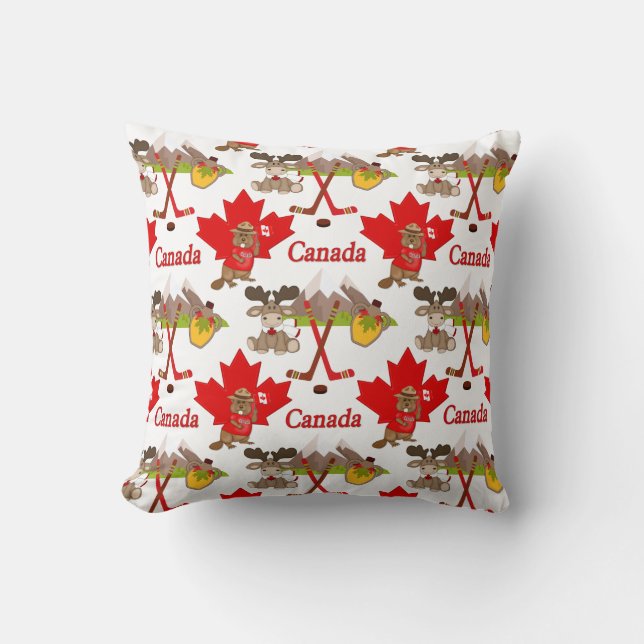 Proudly Canadian Beaver Throw Pillow (Front)