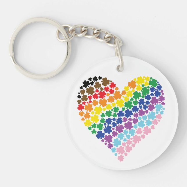 Proudly Irish Rainbow Shamrock Heart Keychain (Front)