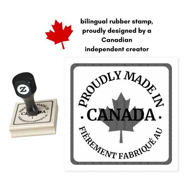 Proudly Made in Canada Bilingual English French Rubber Stamp (Show your Canadian pride with this Made in Canada bilingual rubber stamp. Elbows up.)