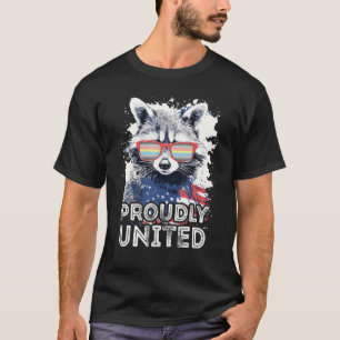 Proudly United  Raccoon Demiflux Sunglasses Flag T-Shirt