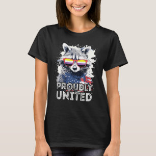 Proudly United  Raccoon Non Binary Sunglasses Flag T-Shirt