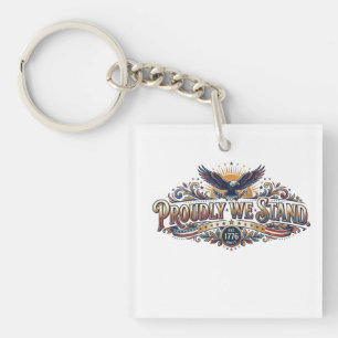 Proudly We Stand Patriotic T-Shirt Keychain
