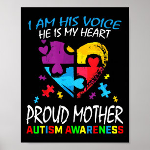 Pround Autism Mom Heart Mother Puzzle Piece Autism Poster