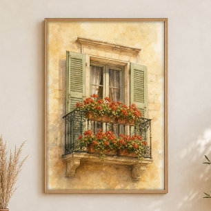 Provence Balcony Watercolour Traditional Poster