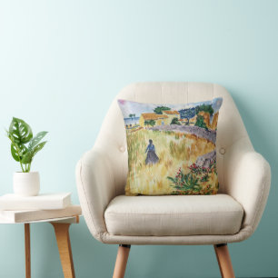Provence Farmhouse in the Style of Van Gogh Throw Pillow