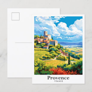 Provence France Art Vintage Travel Illustration Postcard