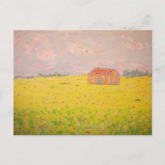 provence france cottage with sunflower field postcard (Front)