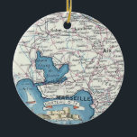 Provence France Vintage Map Ornament<br><div class="desc">A wonderful vintage map of Provence featuring Arles and Aix and Marseille.</div>