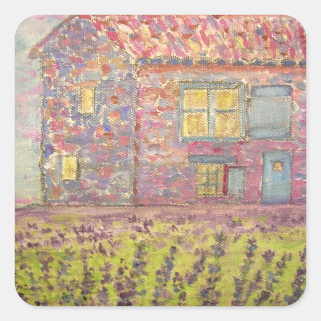 Provence House and Lavender Fields Square Sticker (Front)