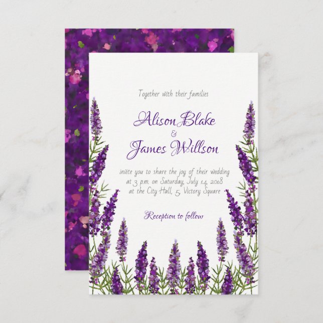 Provence lavander violet wedding invitation (Front/Back)