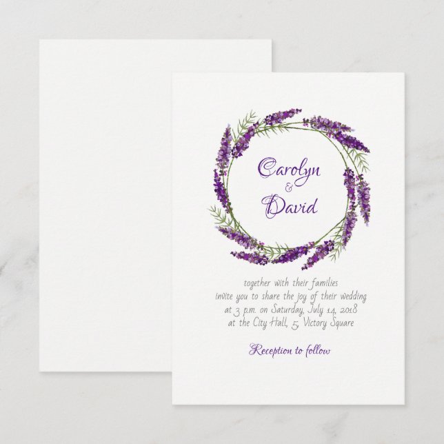 Provence lavander violet wedding invitation (Front/Back)