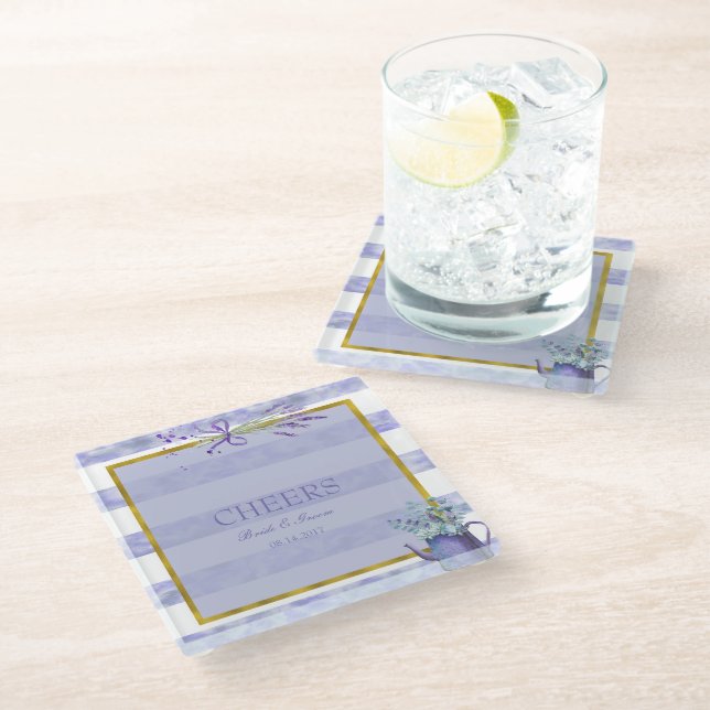 Provence Lavender Purple Flower Wedding Cheers Glass Coaster (Angled)