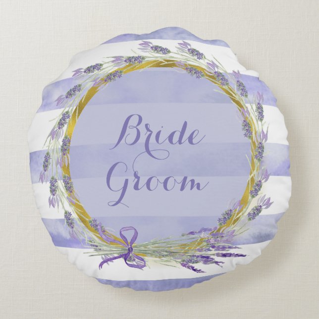 Provence Lavender Purple Flower Wedding  Forever Round Pillow (Back)