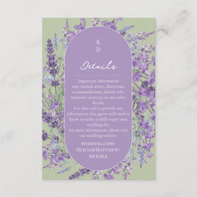 Provence Lavender Sage Themed Wedding Enclosure Card (Front)