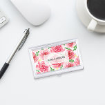 Provence Rose Personalized Business Card Holder<br><div class="desc">Chic personalized business card holder is designed to match our Provence Rose collection. Your name or company name appears in handwritten lettering atop a background of vibrant pink and red watercolor roses.</div>