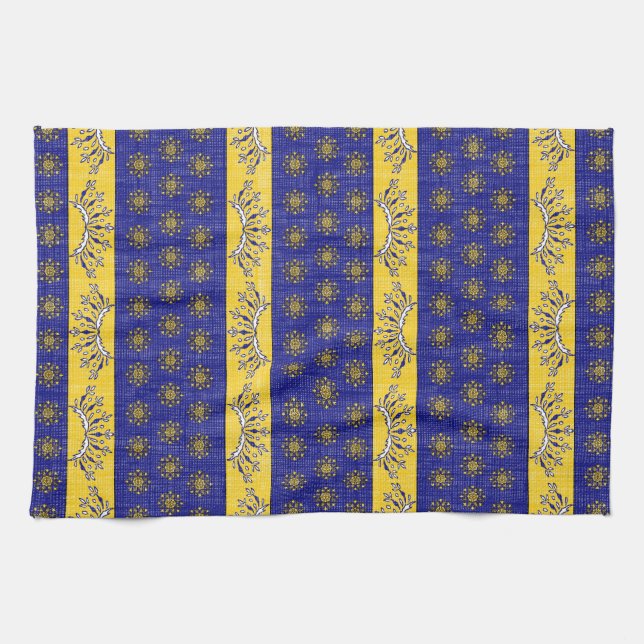 Provence South of France French Blue/Gold Pattern Kitchen Towel (Horizontal)