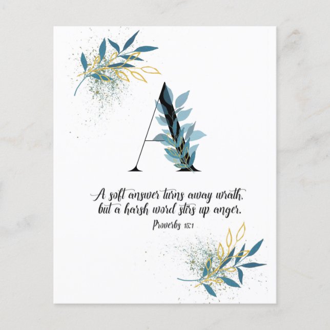 Proverbes 15:1, Lettre A, Carte d'écriture aquarel (Devant)