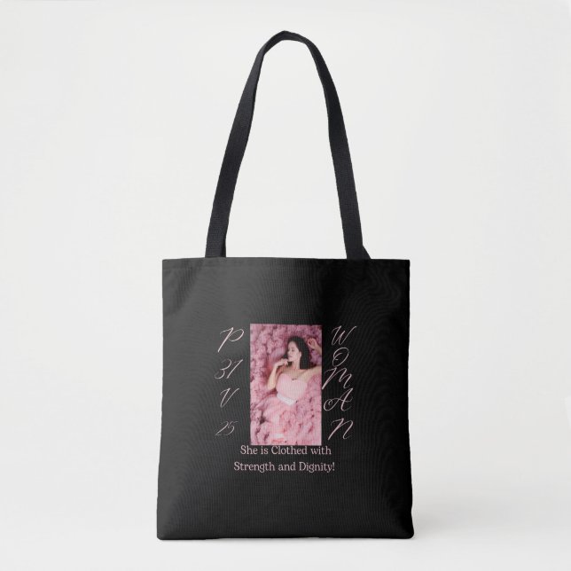 Proverbes 31 Femme Sac fourre-tout rose et noir (Devant)