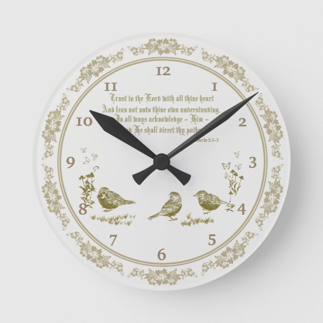 Proverbes 3:5-6 Horloge murale avec les oiseaux, F (Recto)
