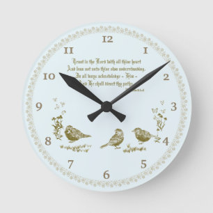 Proverbes 3:5-6 Horloge murale avec oiseaux, Fleur