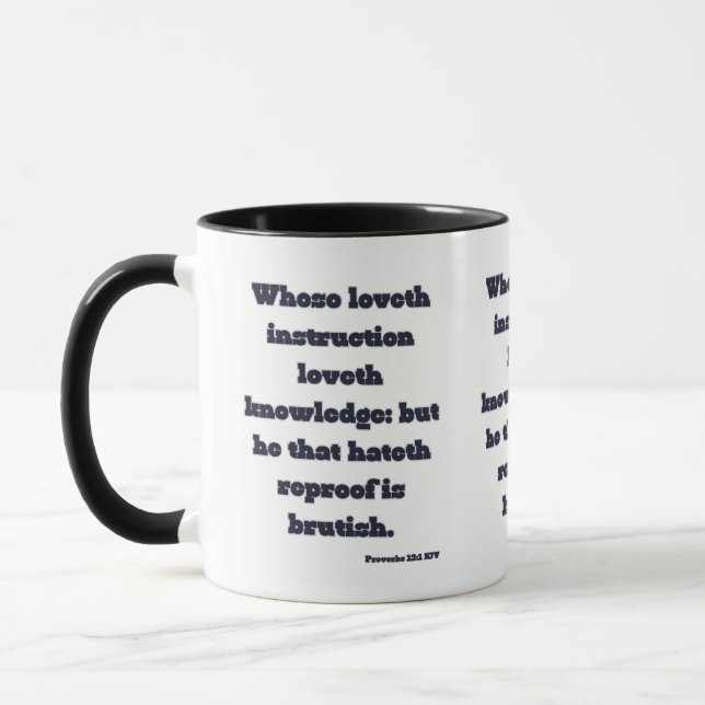 Proverbs 12:1 KJV Bible Verse Two-Tone Mug (Left)