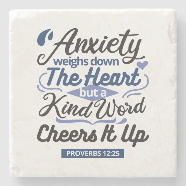 Proverbs 12:25 Bible Verse – Kind Word Art Stone Coaster (Front)