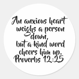 Proverbs 12:25 Elegant Custom Bible Verse Classic Round Sticker