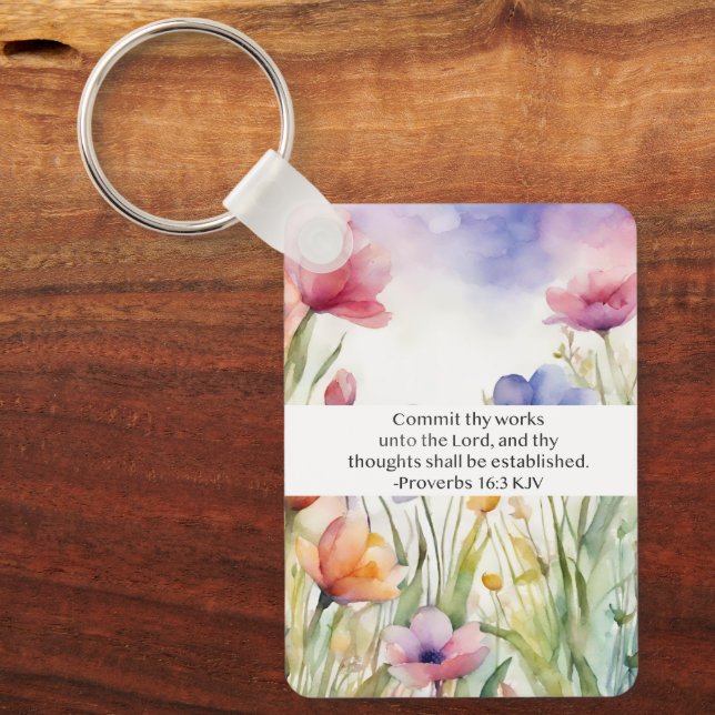 Proverbs 16:3 KJV Commit Thy Works Scripture Keychain (Front)