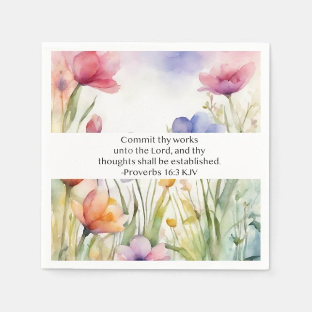 Proverbs 16:3 KJV Commit Thy Works Scripture Napkin (Front)