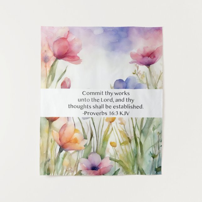 Proverbs 16:3 KJV Commit Thy Works Scripture Tapestry (Front)
