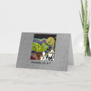 Proverbs 16: 6-7 illustrated on Braille Card