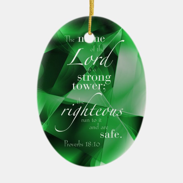 Proverbs 18:10 ceramic ornament (Front)