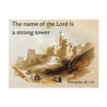 Proverbs 18 : 10 on an old lithograph of Jerusalem