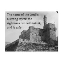 Proverbs 18 : 10 on an old photo of Jerusalem
