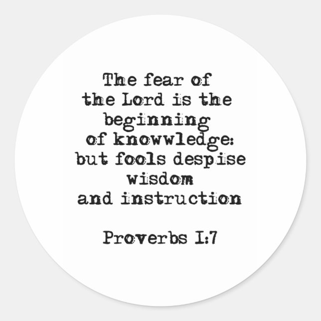 Proverbs 1:7| The fear of the Lord Round Sticker (Front)