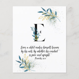 Proverbs 20:11, Letter E,Watercolor scripture card