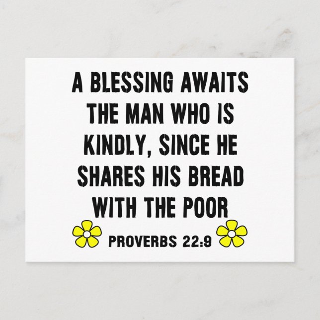 Proverbs 22:9 on Kindness Postcard (Front)