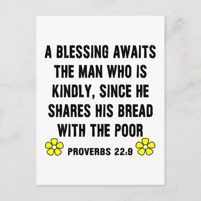 Proverbs 22:9 on Kindness Postcard (Front)