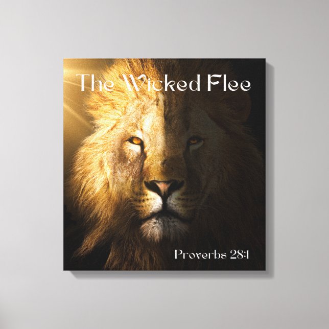 Proverbs 28:1 Bible Scripture Bold Lion Canvas Art (Front)