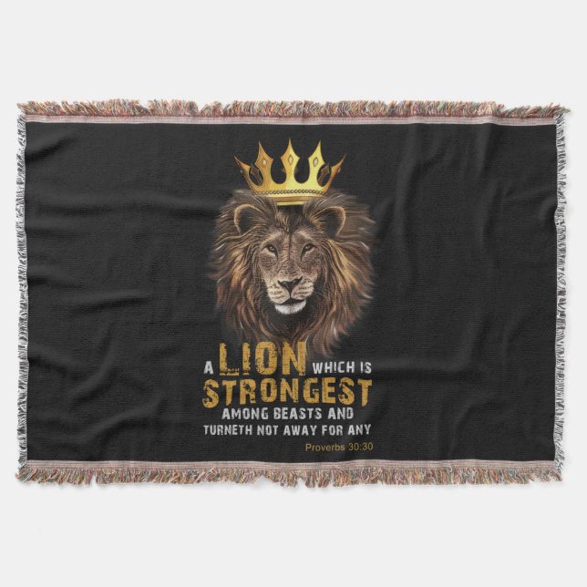 Proverbs 30:30 KJV Bible Scripture Quote Throw Blanket (Front)