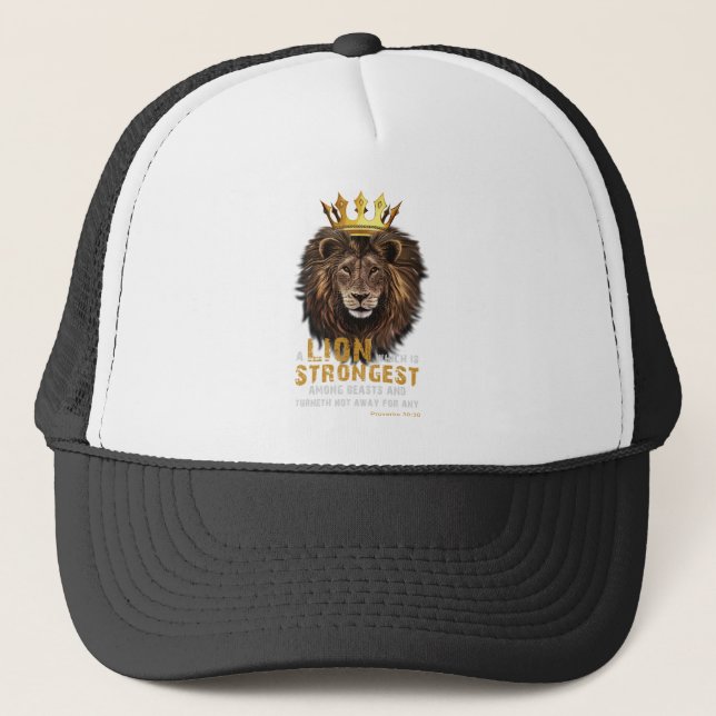 Proverbs 30:30 KJV Bible Scripture Quote Trucker Hat (Front)
