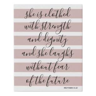 Proverbs 31:25 clothed with strength and dignity faux canvas print