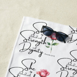 Proverbs 31:25 Flower Bible Verse Seamless Pattern Beach Towel