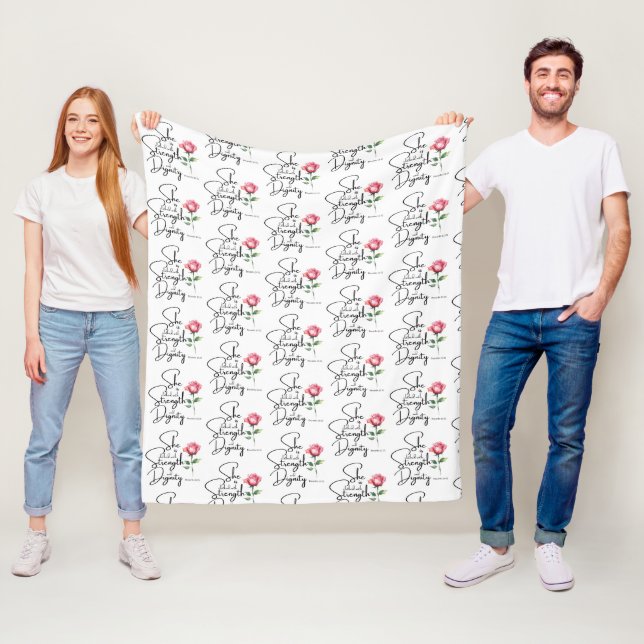 Proverbs 31:25 Flower Bible Verse Seamless Pattern Fleece Blanket (In Situ)