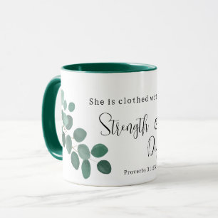 Proverbs 31:25 Inspirational Scripture Eucalyptus Mug