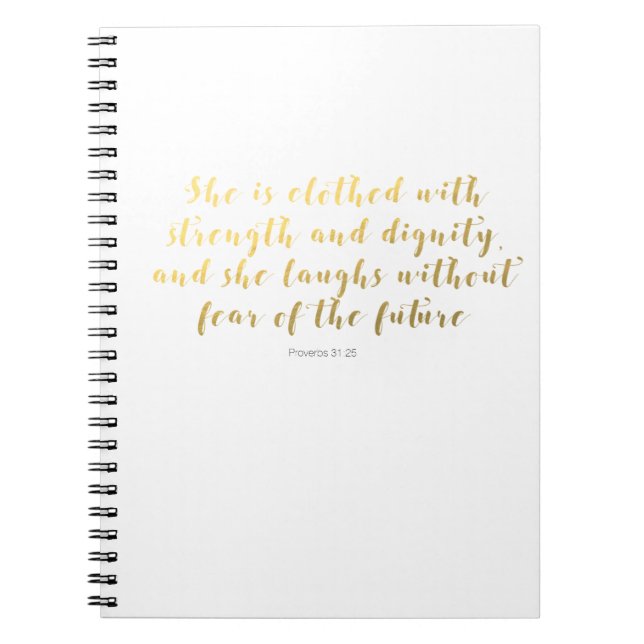 Proverbs 31:25 Notebook - Gold Faux Foil Script (Front)