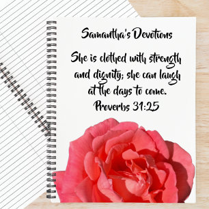 Proverbs 31:25 Red Rose Christian Custom Devotion Notebook