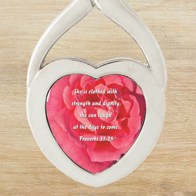 Proverbs 31:25 Red Rose Custom Bible Verse Heart Keychain (Creator Uploaded)